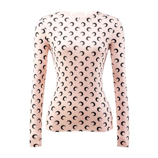 

Летние топы из ледяного шелка с круглым вырезом и длинными рукавами, защищающие от солнца, эластичные топы с лунным узором L розовый