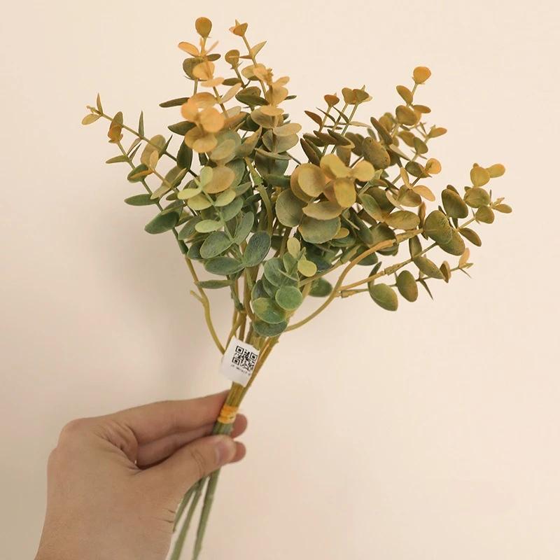 2pcs Home Decor Artificial Eucalyptus Leaves Plastic Plant Floral Garden Decoration Simulation 6 Sticks Tied Money Leaf Bouquet