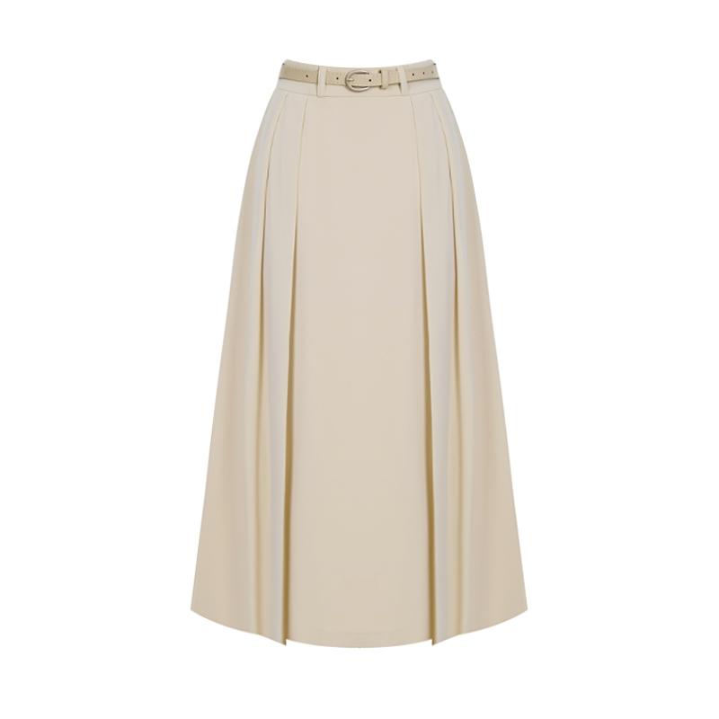 TVIEW Feminine Belted Pintuck Flare Skirt_V6A-Csk029