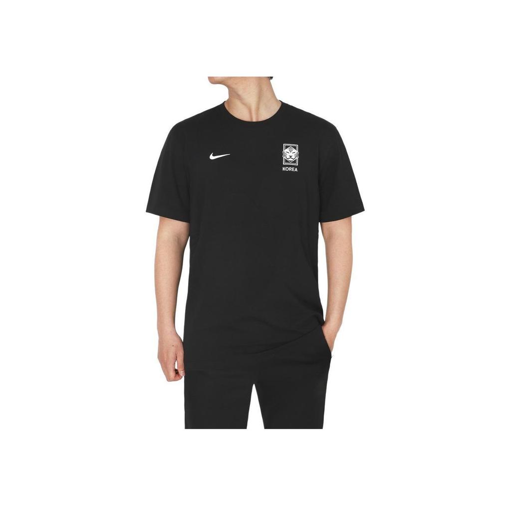 Nike Korea Essentials Logo Embroidered Casual Pullover Short Sleeve Football Shirt Men Tops Black FV9382-010