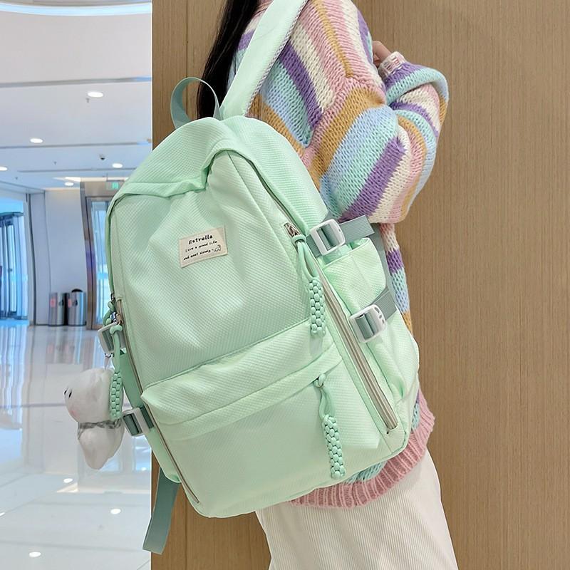 Junior High School Schoolbag Women Korean Preppy Style Light Backpack Large-capacity All-matching Student