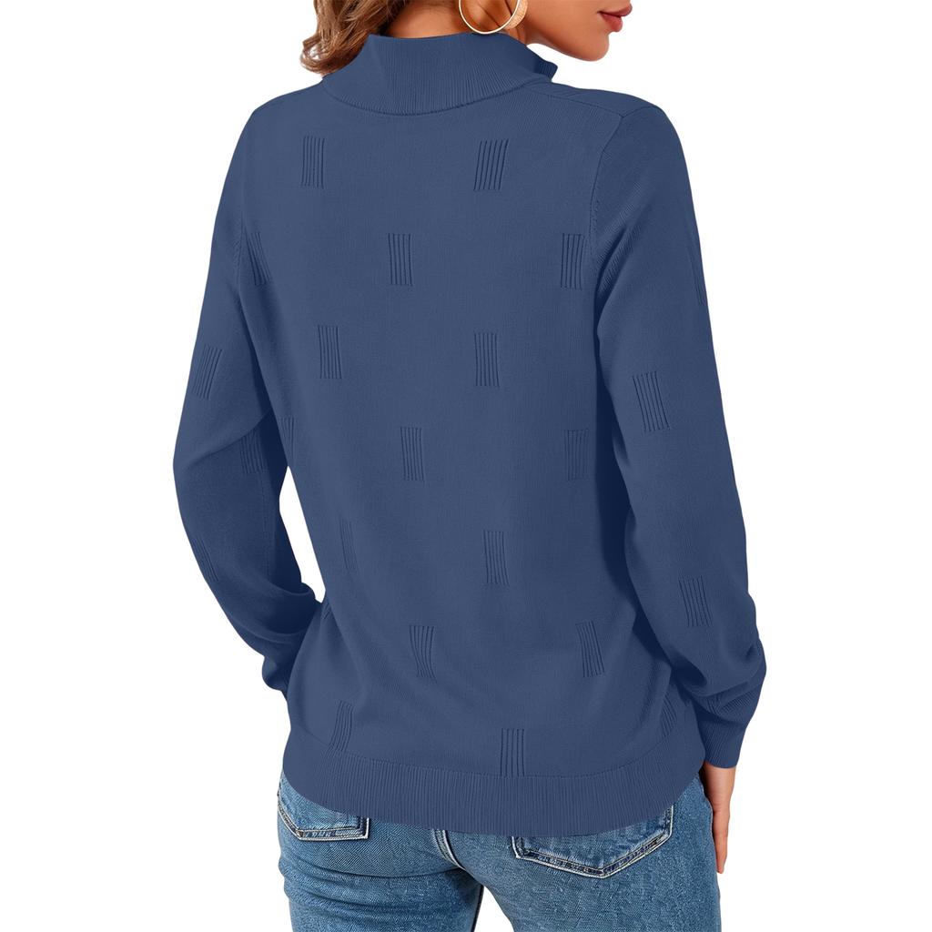 Women's Zip Front Knit Pullover Long Sleeve Casual Business Sweater