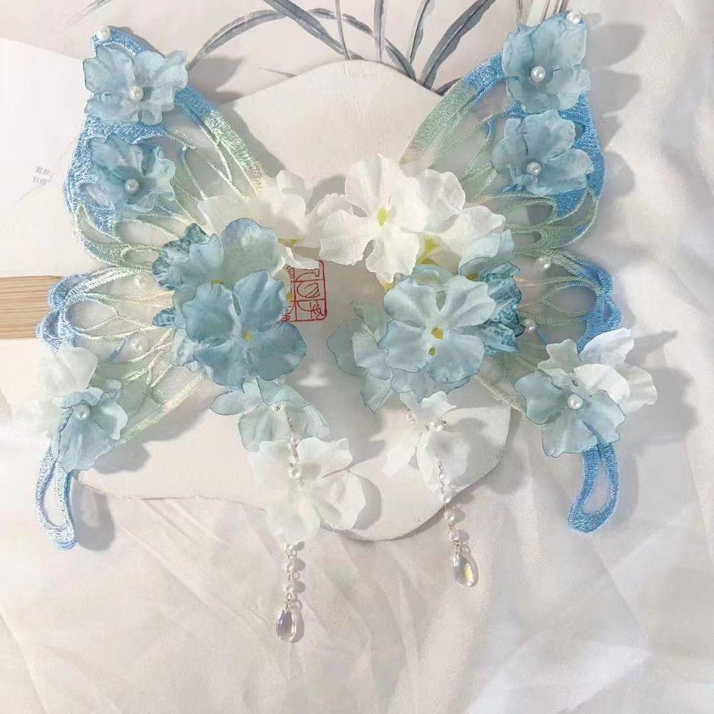 Mesh Large Butterfly Hairpin Imitation Pearl Flower Hair Clip Tassel Duckbill Clip  Wedding
