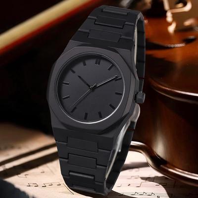 5PCS Black Men's Watch Set Fashion Trend Personalized Simple Quartz Watch Bracelet Set Suitable for Daily Clothing Matching