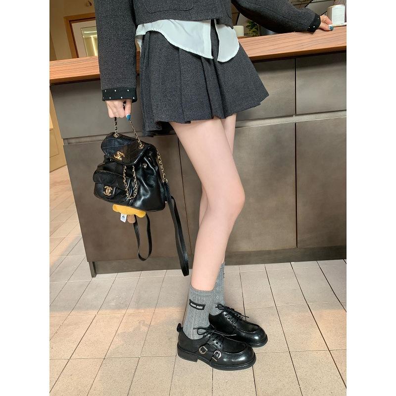 Cowhide Version~ Grape Ma with the Same Height Increase of 5cm Washed Horse Leather British Style Loafer Shoe Head Double Buckle Belt Small Leather