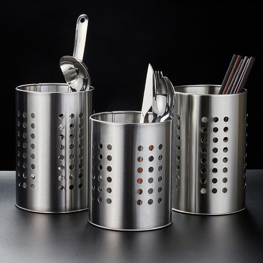 Space Saving Stainless Steel Kitchen Utensil Holder with Drain Hole Feature
