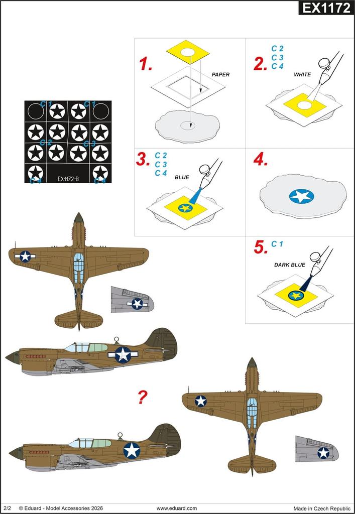 Eduard Warhawk National Marking Painting Mask Decals Plastic Model Masking Decals EDUEX1172 1/48 Curtiss-Wright P-40K (for Eduard) (Aircraft)