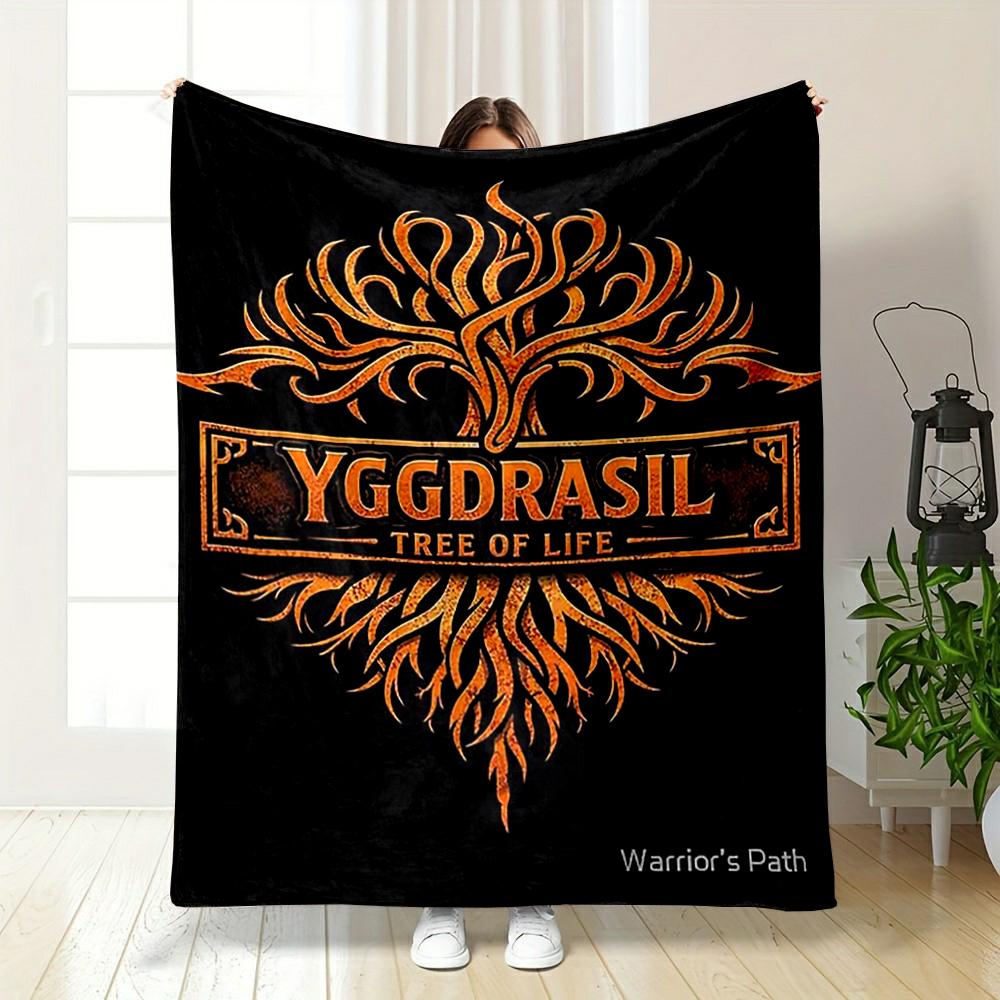 Yggdrasil Tree of Life Design Printed Flannel Blanket for Bedroom, Living Room, Sofa, and Nap