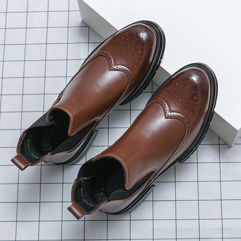 Luxury British Brogue Thick Work Chelsea High Top Casual Leather Mens Designer Business Dress Shoes for Men Ankle Boots Footwear