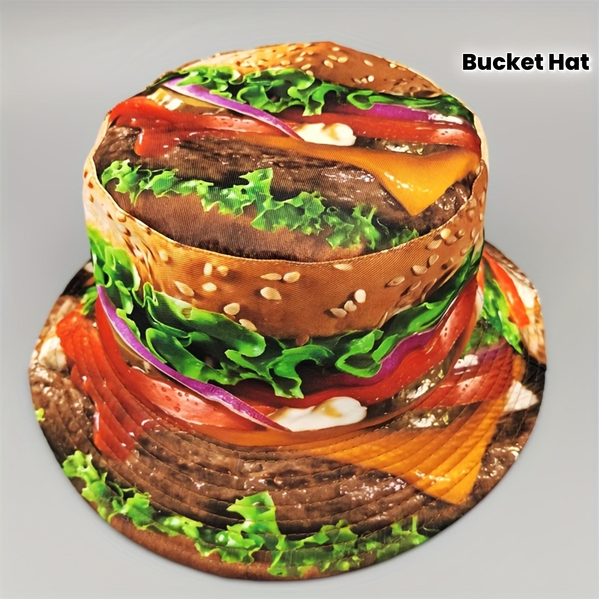 My Extreme Outdoor Activities Women's A Digital Printed Hamburger Pattern Bucket Hat A Cartoon Fisherman Hat A Casual Outdoor Sports Wearable Basin Hat