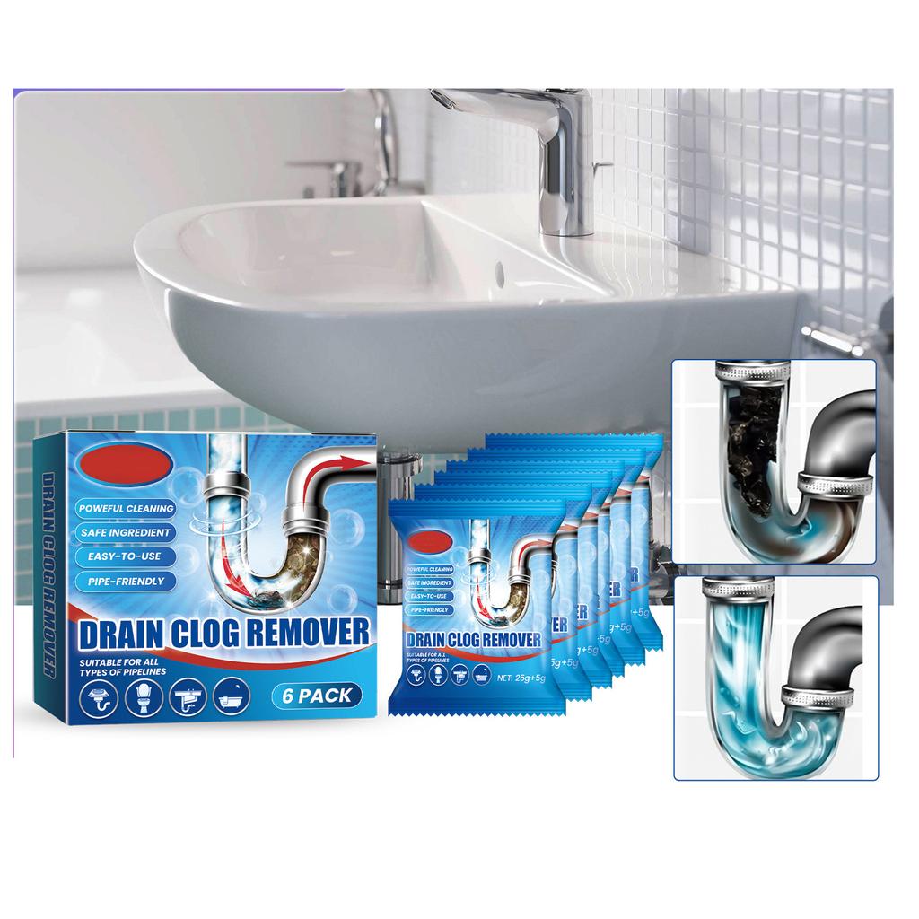 6pcs/box Drain Hair Clog Dissolver Drain Cleaner Deodorizing Powder Anti-clogging Pipe Unclogging Powder Plant Extracts