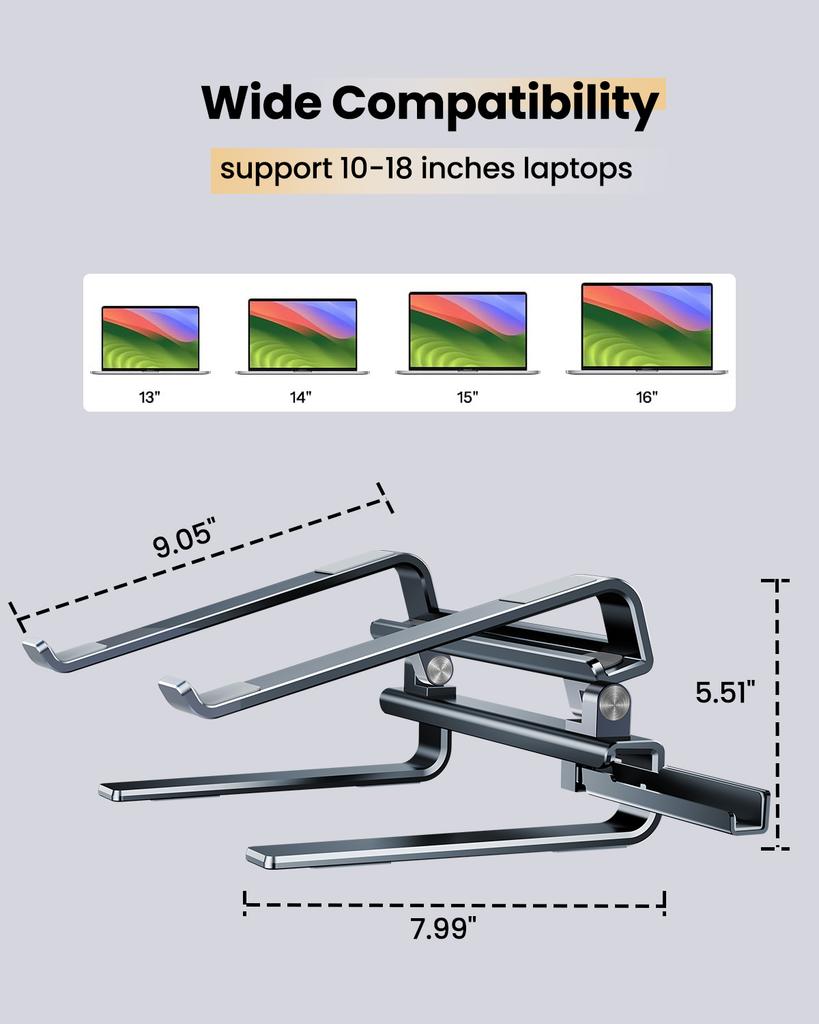 Oatsbasf Heat Dissipation Laptop Stand Desktop Computer Heighten Stand Notebook Booster for 10-18''Devices 150° Angle Adjustment