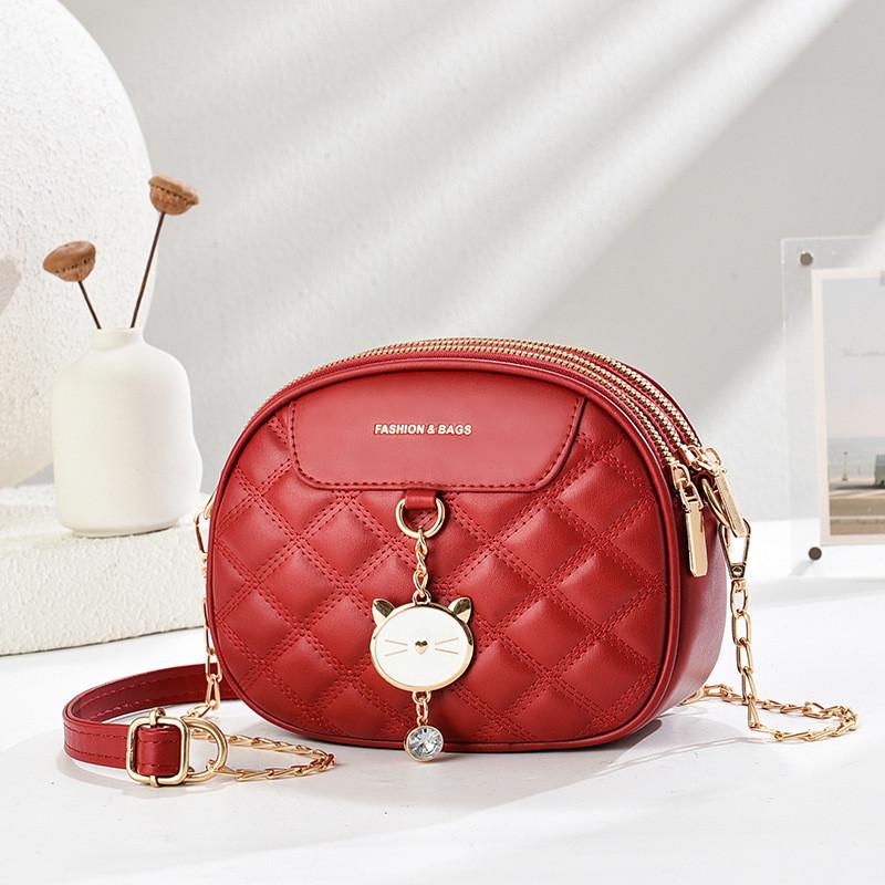 IELGY Ladies Messenger Bag Diamond Chain All-Match One-Shoulder Small Round Bag