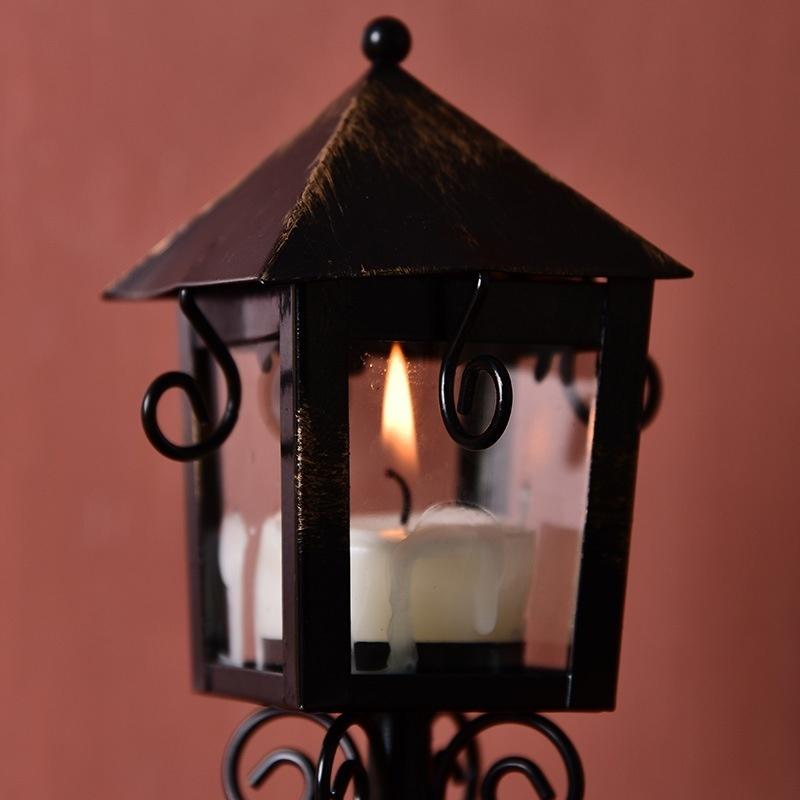 European Retro Wrought Iron Glass Wind Lamp Candle Holder Decoration Creative Wedding Home Decoratio