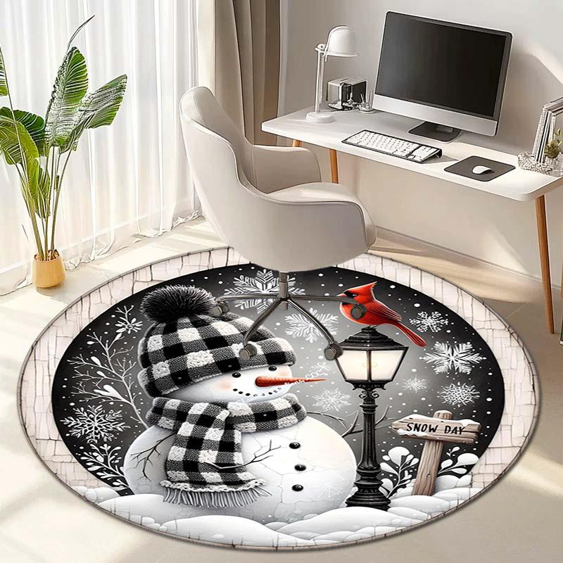 Cute Christmas Day Gift Bell Santa Claus Snowman Christmas Tree round rug Home Soft Decorative Anti slip Chair Mat Carpet Outdoor Floor Mat Carpet 91