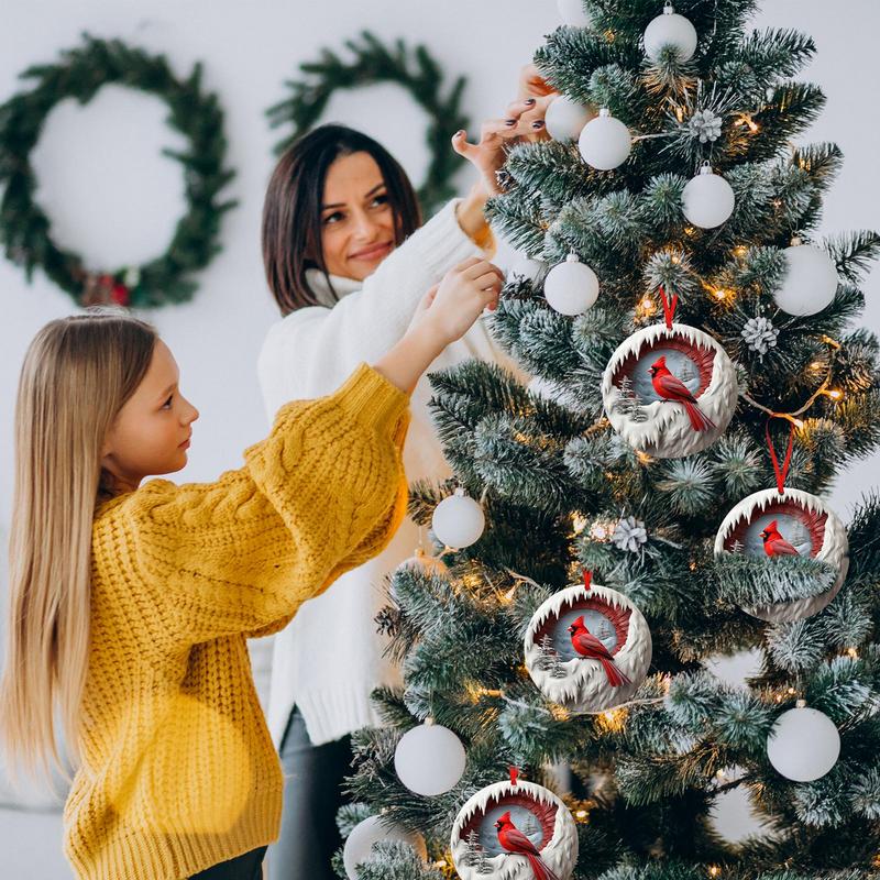 Red Bird Car Charm Wooden Red Birds For Christmas Tree Decorations 2D Red Bird Wooden Ornament For Christmas Tree Winter Holiday