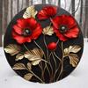Metal Wall Art Red Poppy Vintage Round Print Kitchen Office Cafe Decor