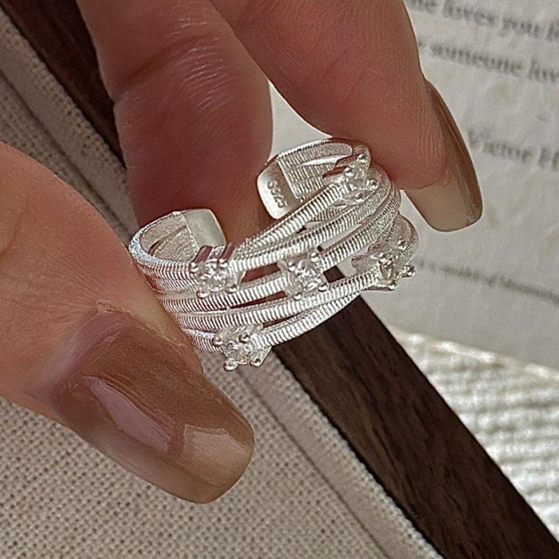

925 Sterling Silver Rings For Women Geometric Fine Jewelry Finger Adjustable Simple Interware CZRing For Party Birthday Gift resizable