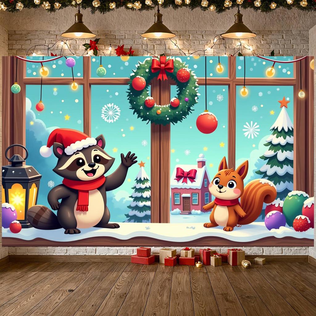 Winter Banner Snowflakes Yuletide Backdrop Christmas Banner Animal Themed Xmas Display For Christmas Party Xmas Event Family