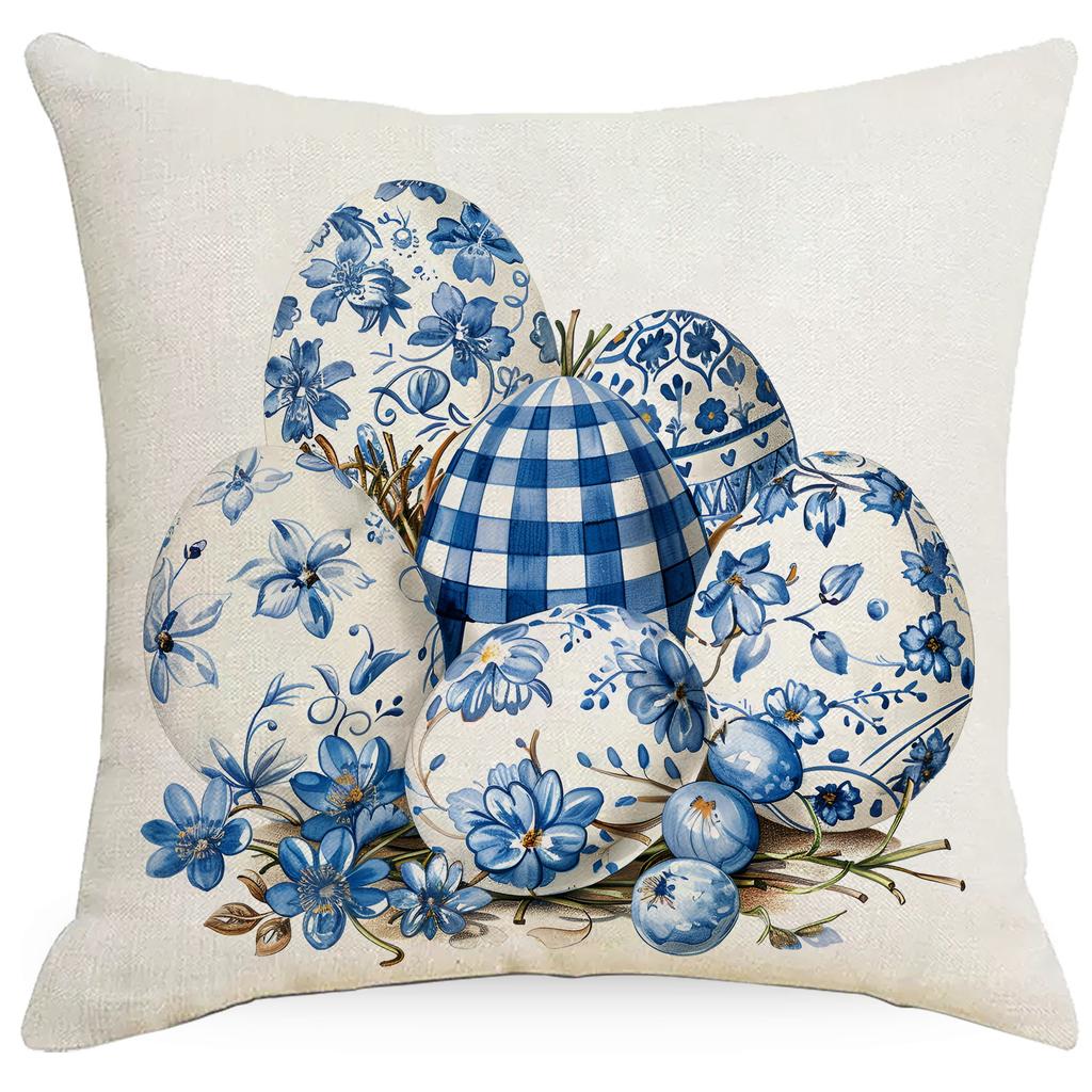 New Blue Plaid Easter Pillowcase Cushion Cover Cute Rabbit Truck Animal Pillowcase