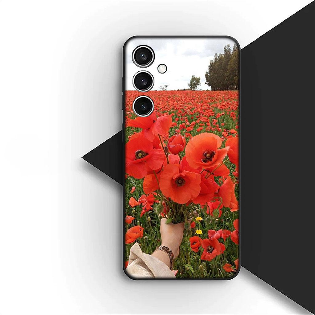 Phone Cover for Samsung Galaxy S25 S24 S23 FE Ultra Plus S7 Edge S25+ S23+ A56 5G Funda Casing Soft Case Poppy Flower Bloom Rose