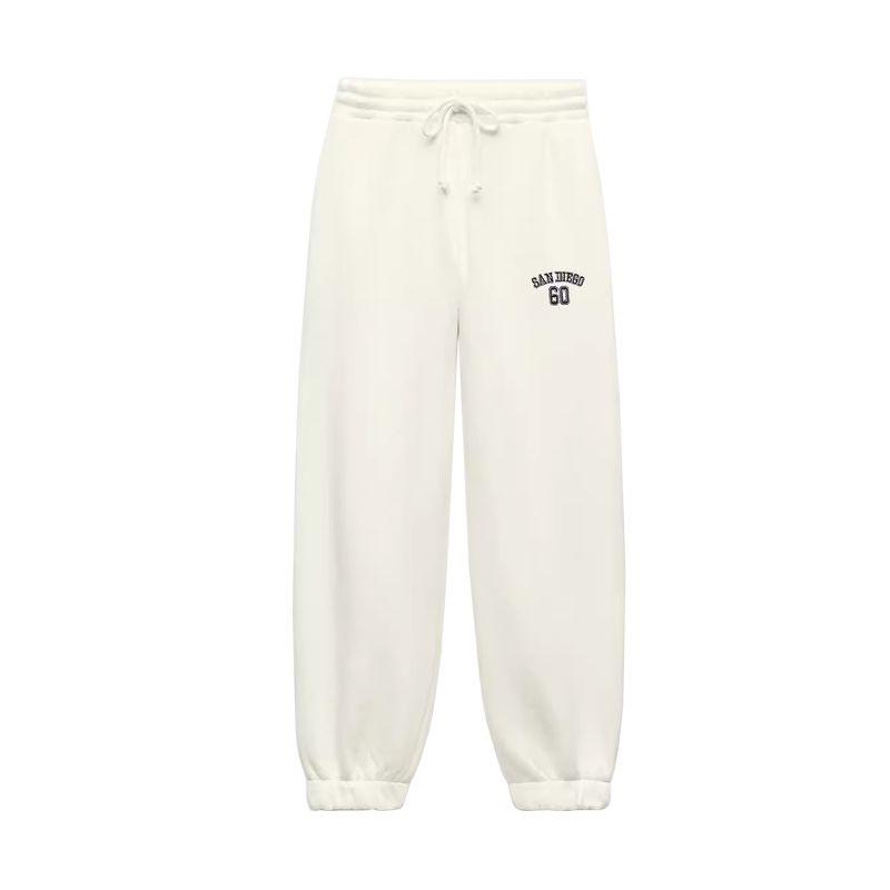 

Spring New European and American Versatile V-neck Over fit hoodie 1131841 Preppy Flannel Pants 1131842 White Pants L