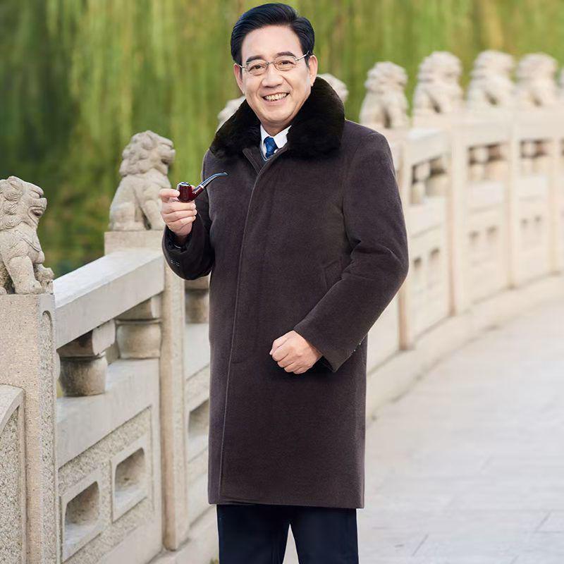 

Mink Velvet Winter Wool Coat for Middle-Aged Men with Added Fleece and Thickened Mid-Length Design 195/108A, fits 165-180 jin