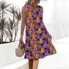 Plus Size V Neck Sleeveless Dress Ink Mountain Stream Print For Water Town Sightseeing