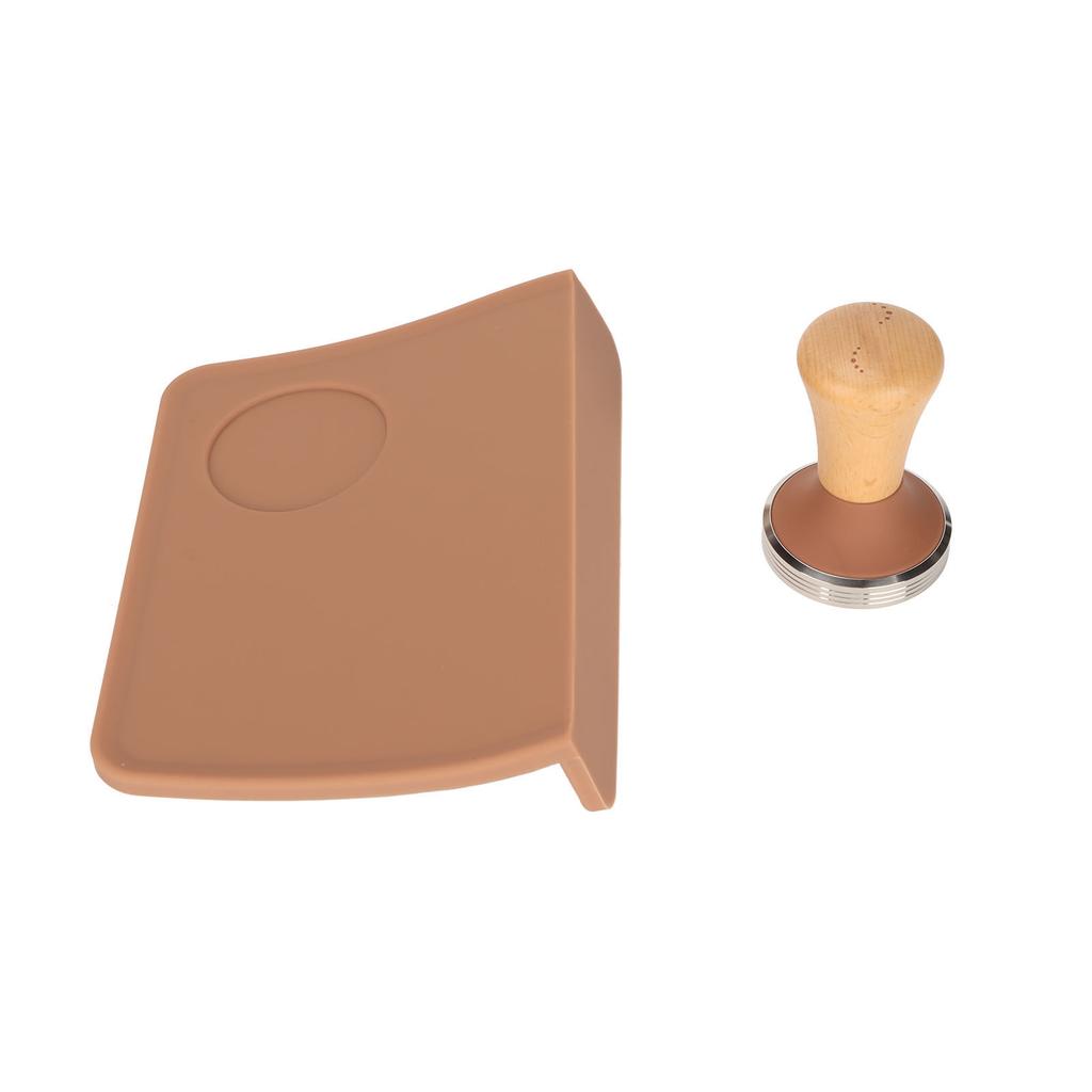 2Pcs Coffee Tamp Mat Integrated Silicone Coffee 90 Degree Corner Tampering Mat with Tamper Brown