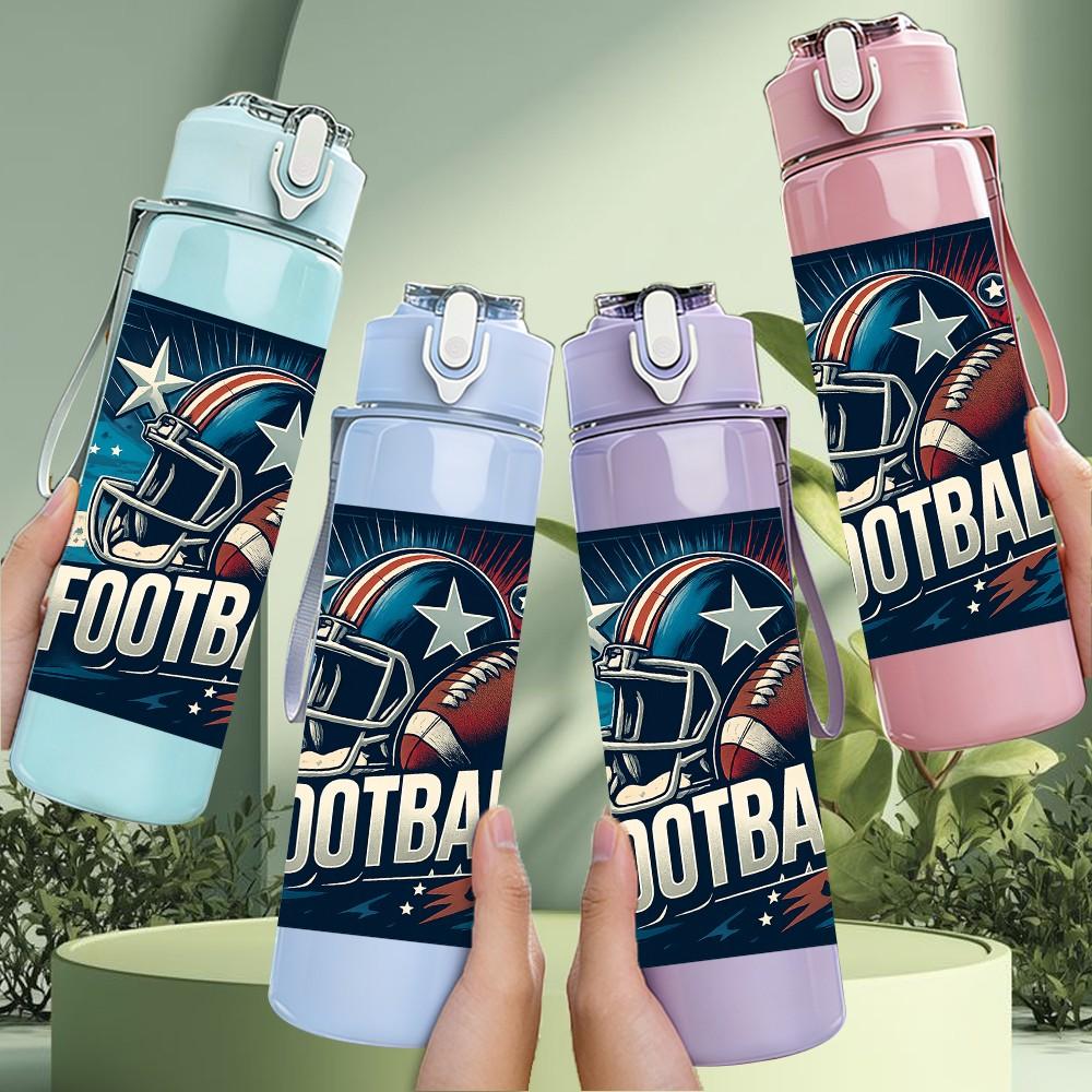 1PC American Football Sport Print 750ml Color Plastic Sports Water Bottle Leakproof Flip Straw Lid Suitable for Sports Office Home Use
