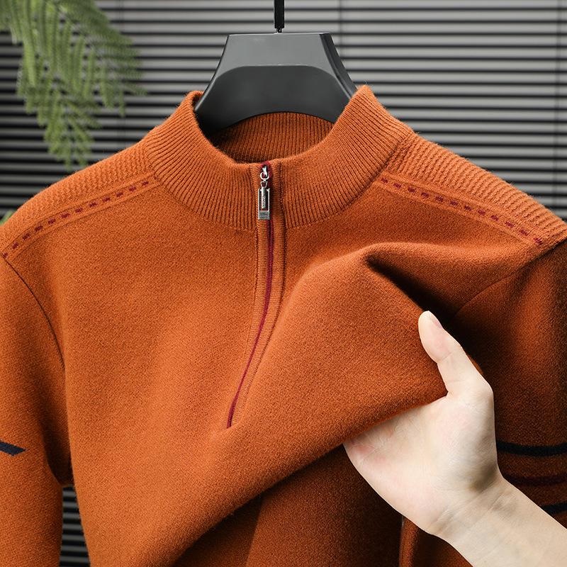 Men's Thickened Heavyweight Half-Zip Knit Sweater - Striped Jacquard, New Autumn/Winter Arrival