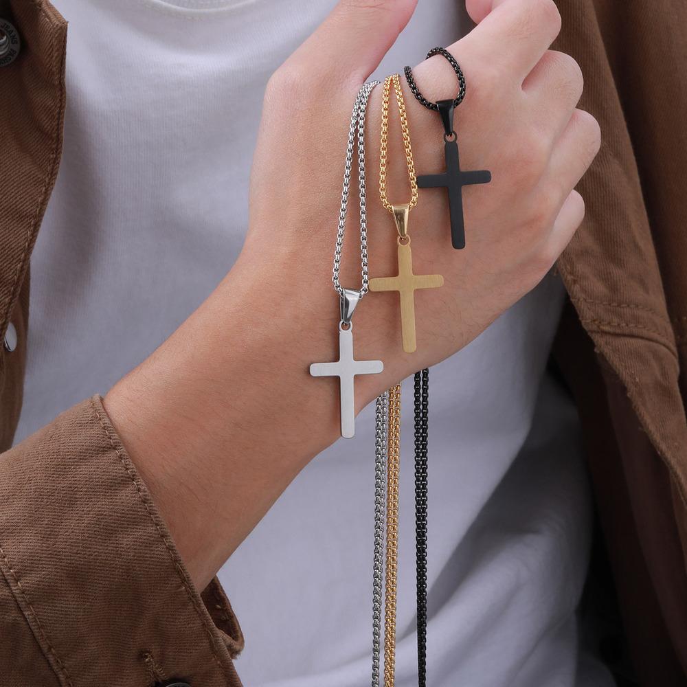 Cross Pendant Necklaces for Men Boys,Stainless Steel Link Chain Necklaces,Classic Jewelry Accessories Gifts