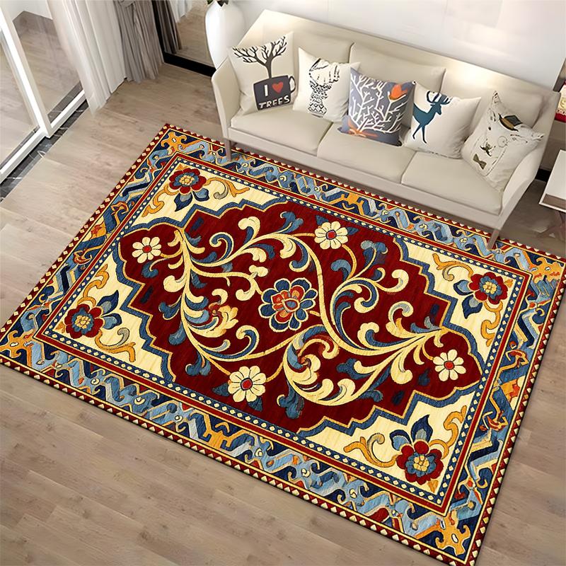 Vintage Floral Pattern Carpet with Burgundy, Blue, and Gold Design Suitable for use as an anti-slip for living room bedroom sofas