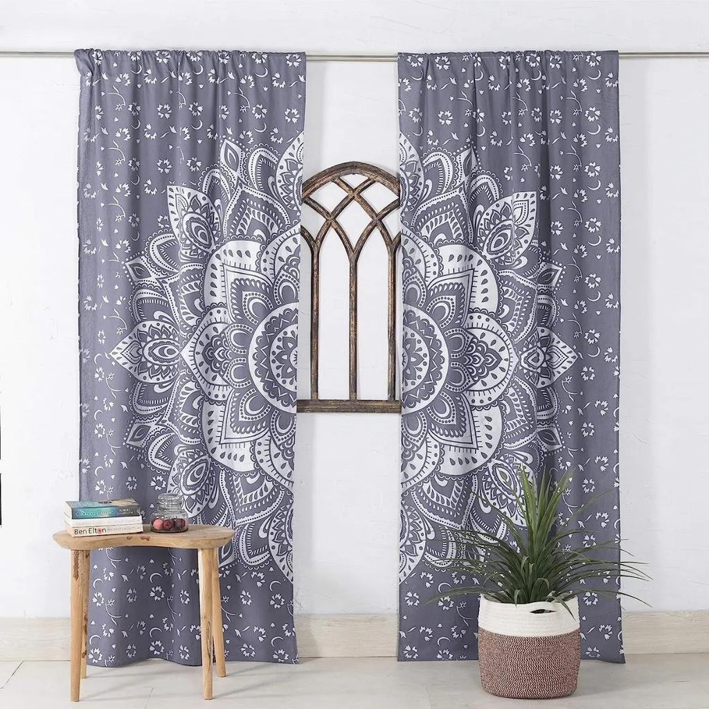 3D Print Black and Gold Hippy Mandala Curtain 2 Pieces Free Shipping Thin Curtains Room Bohemian Decoration Bedroom Living Room