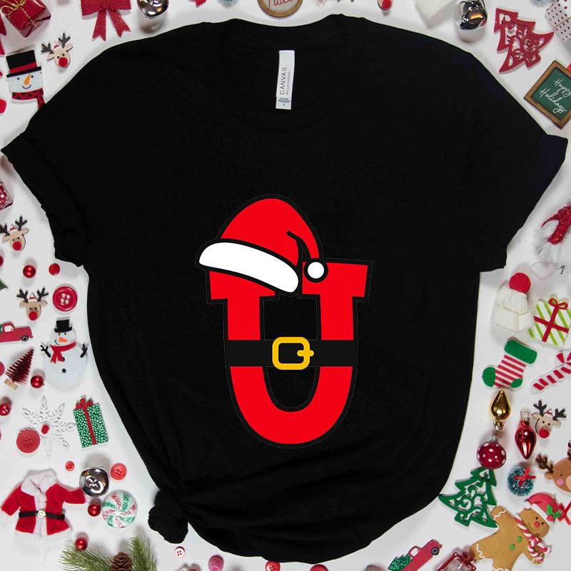 

Womens Xmas Alphabet AZ Print Tshirt Holiday Santa Letter Graphic Tee Casual Party Fashion Top for Women 4XL