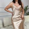 Sexy lace V-neck imitation ice silk nightdress for women, comfortable, casual and sexy, can be worn outside, large size loose long suspender skirt