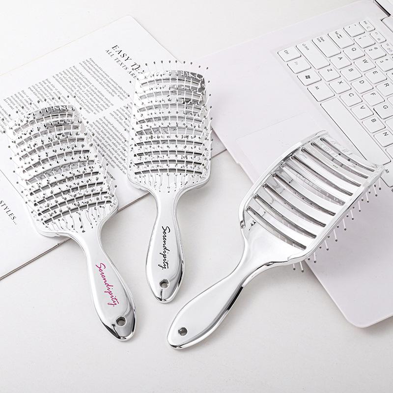 Electroplated Silver Massage Comb with Folding Mirror and Anti-Static Air Cushion – Student Girl Ins Style