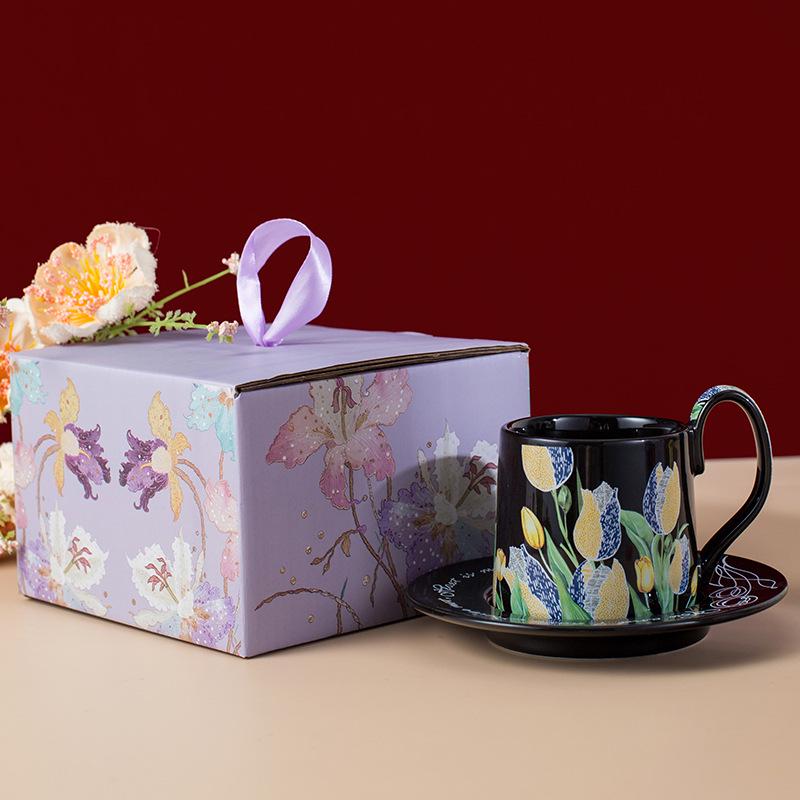 French-Inspired Tulip Tea & Coffee Ceramic Cup and Saucer Gift Set