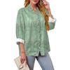 Women's Loose Ruffled Retro Floral Print Stand Collar Long Sleeve Cotton And Linen Top