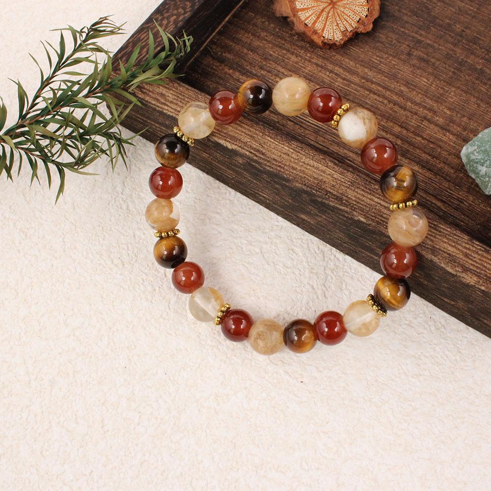 Festive Gifts Tiger Eye Red Agate And Striped Agate Beaded Bracelet Warm Fashion Jewelry For Men And Women Daily Wear Simple Versatile Accessory