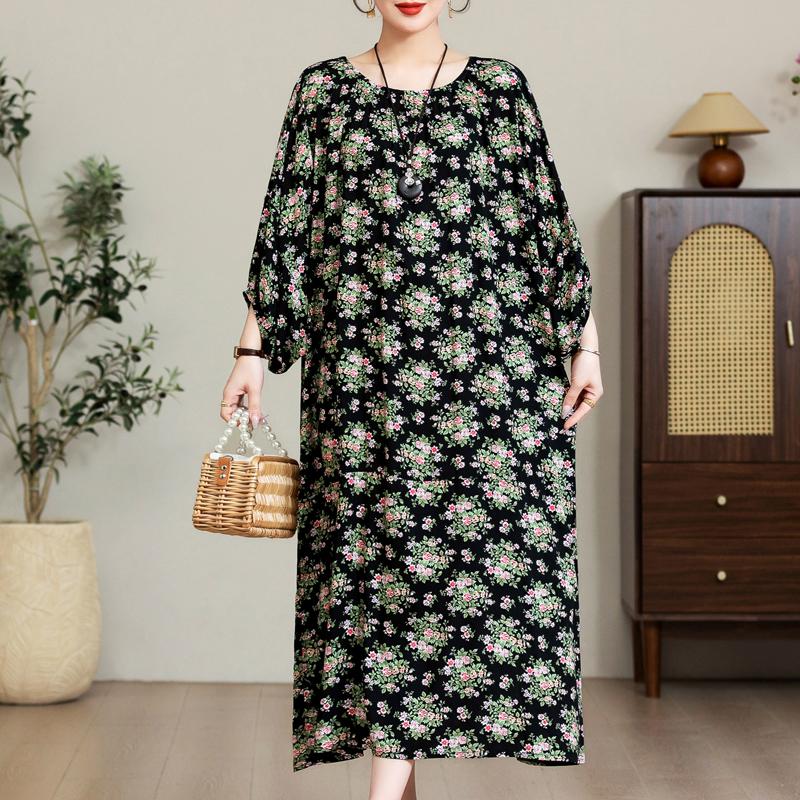 Eleganta Oversize-klänningar för kvinnor Plus Size Casual Sommar Långklänning Lös Vintage-kläder