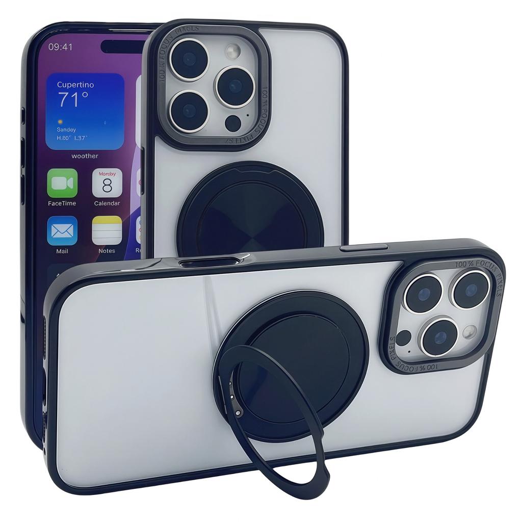 For iPhone 16 Pro Magnetic Case Acrylic TPU Phone Back Cover with Kickstand