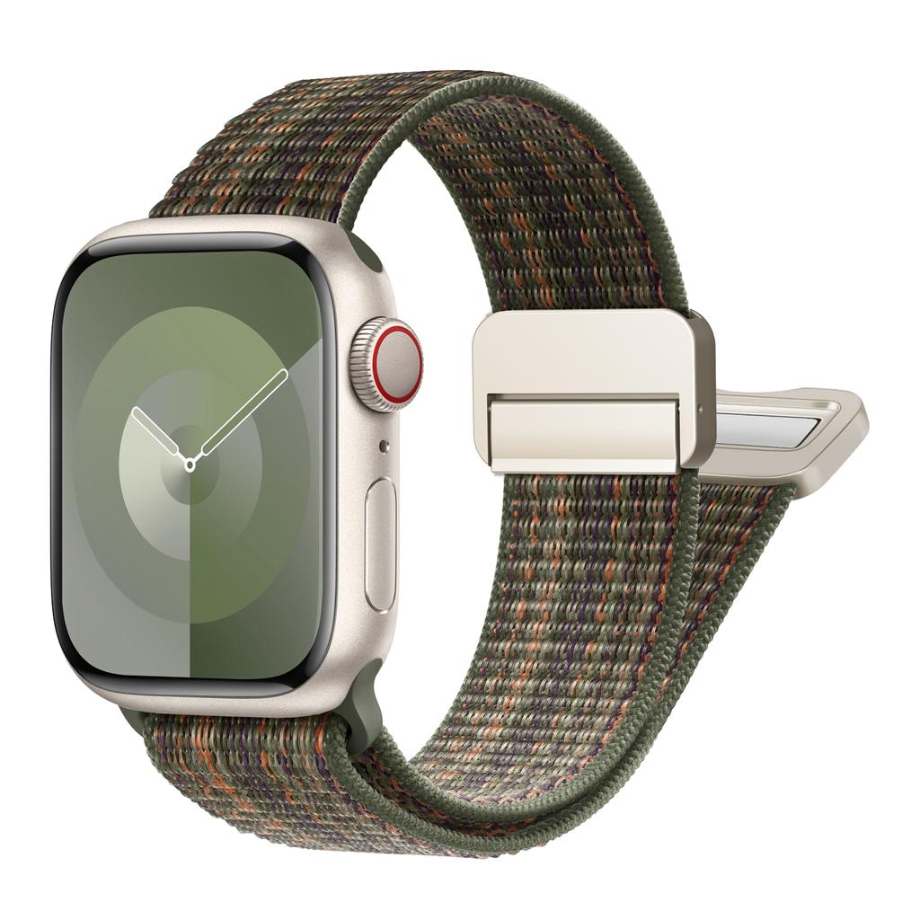 Sport Nylon Band for Apple Watch 40mm 41mm 42mm 44mm 45mm 49mm Adjustable Magnetic Stretchy Braided Strap for iWatch Series SE 9 8 7 6 5 4 3 Ultra 2