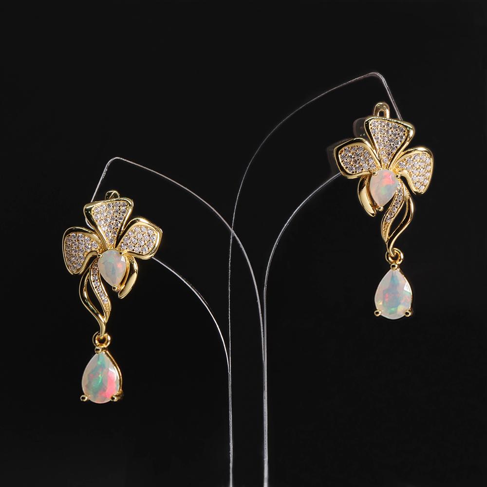 Cercei inel cu design floral opal etiopian natural pară 5*7mm argint sterling 925 set de bijuterii fine pentru banchetul femeilor cadou de petrecere