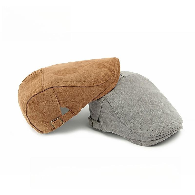 Unisex Retro Faux Suede Flat Cap British Style Solid Color Ivy Hat Adjustable Cabbie Driving Cap