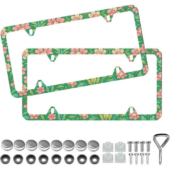 Light Blue Seashells Beachy License Plate Frame - Unobstructed Narrow-Edge 2 Packs Universal Stainless Steel Car License Plate Frames Holder Solid