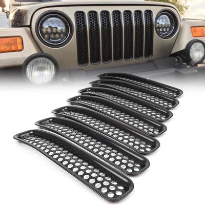 7 Pcs /  2007-2017Set Front Grill Mesh Inserts Accessories Clip-in Deflector Guard For Jeep Wrangler Jk