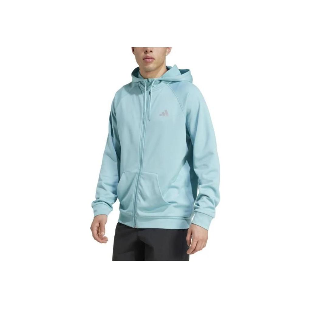 Adidas Logo Hooded Long Sleeve Jacket Men Jacket Light-Blue JE6660
