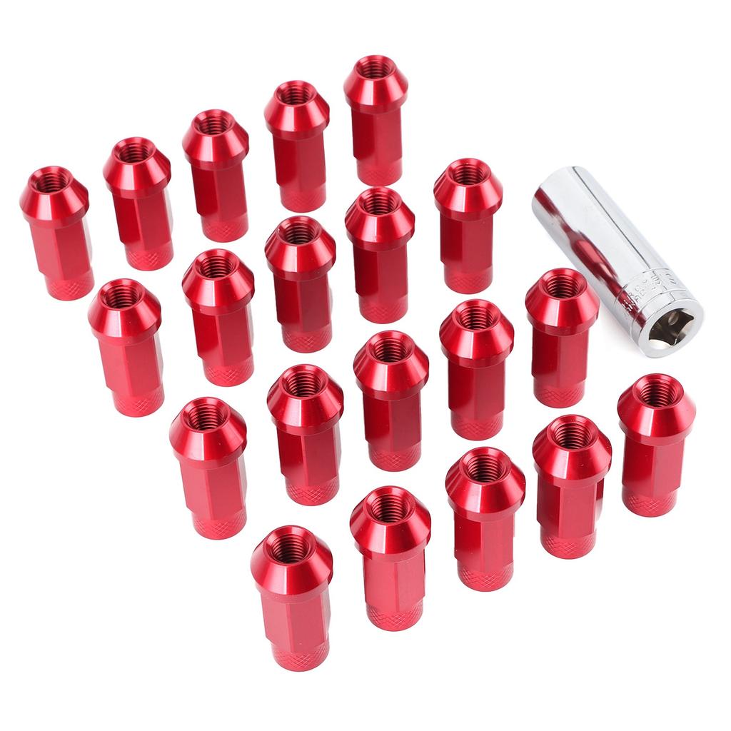 20Pcs 50mm Wheel Lug Hub Nuts Universal M12x1.5 Thread Aluminium Alloy W Mounting SocketRed