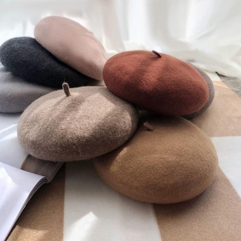 Fashion Solid Color Autumn and Winter Thickened for Keep Warmth Beret Hat Women Versatile Literature and Art Painter's Hat